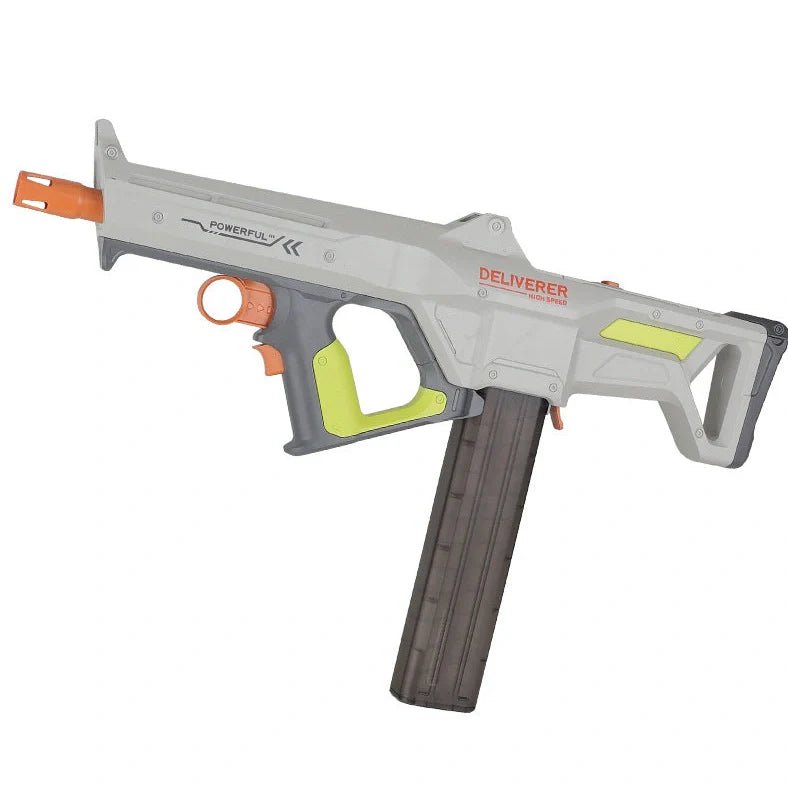 MP85C electric continuous hair soft bomb toy gun with 12-dart capacity and battery-powered firing mechanism
