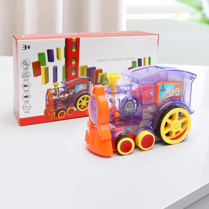 Automatic Domino-Building Train Toy with Mesmerizing Domino Display and Steering Mechanism