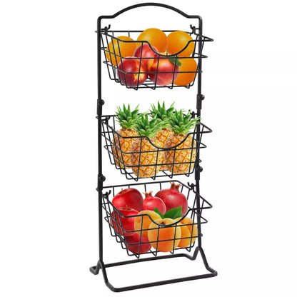 Black three-layer wrought iron storage shelf for fruits and vegetables