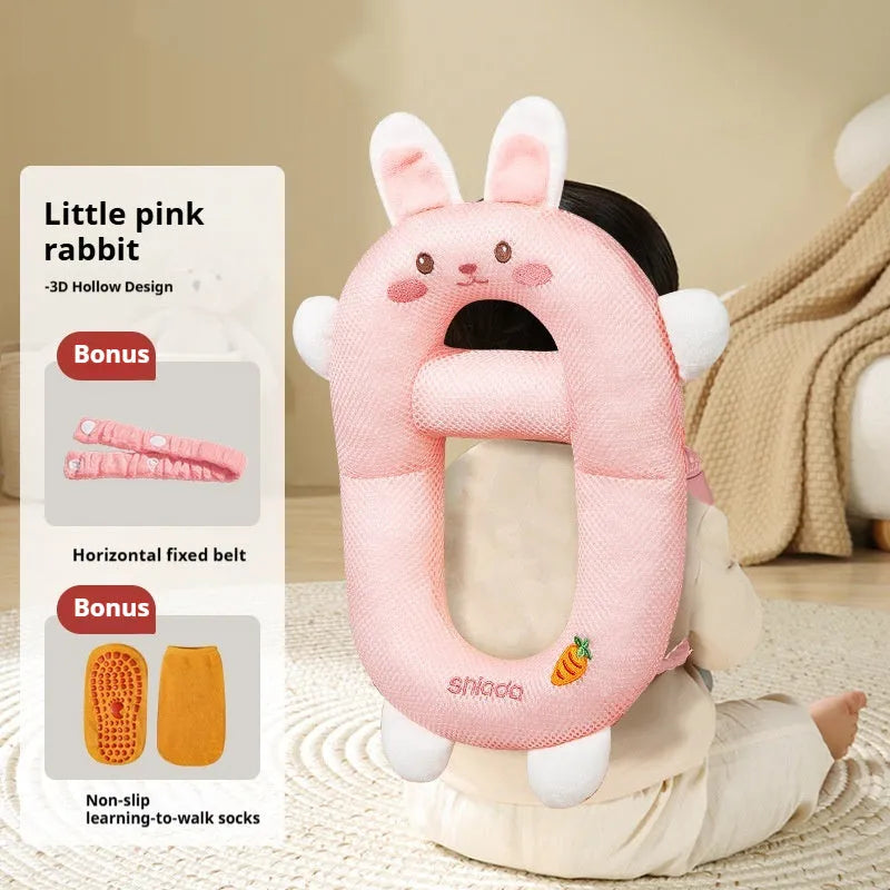 Cartoon animal themed anti-collision pillow for infant head and knee protection.