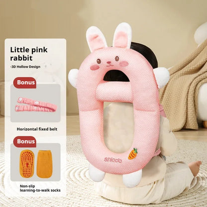 Cartoon animal themed anti-collision pillow for infant head and knee protection.