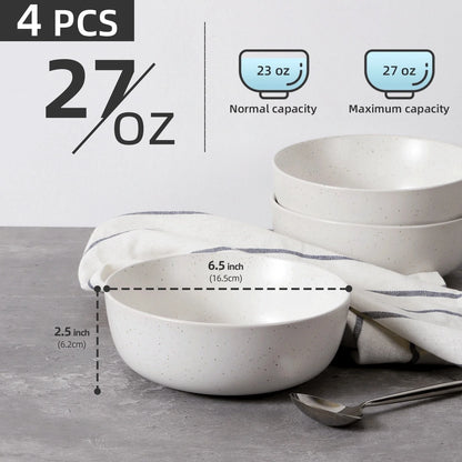 Elegant 4-piece ceramic bowl set, perfect for cereals, salads, and more. Microwave, oven, and dishwasher safe.