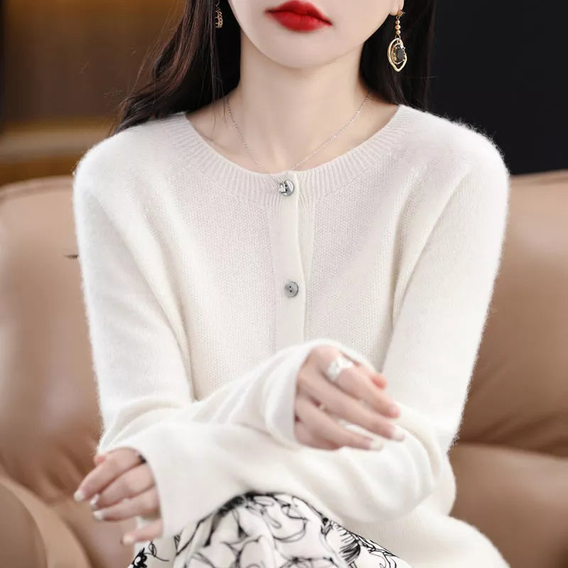 Women's Cashmere Cardigan with O-neck and Loose Fit in various colors