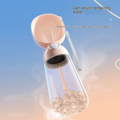 Portable pet water bottle with built-in food and water bowl for outdoor use