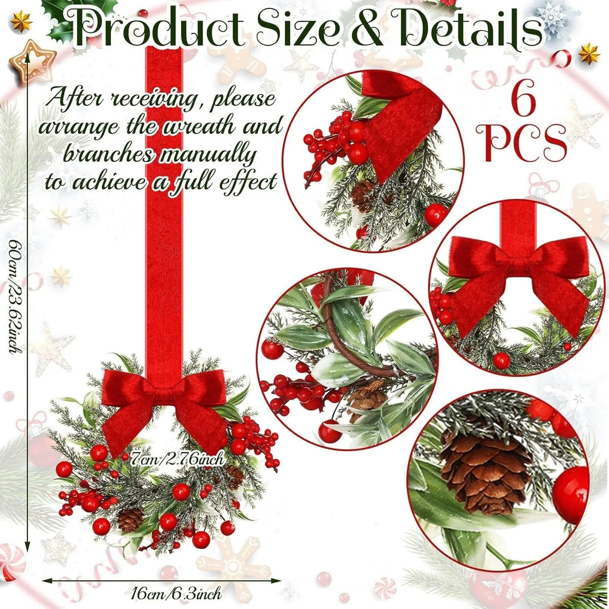 Handmade plastic Christmas garland with bowknot ribbon design, available in seven colour and motif options