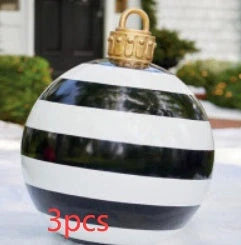 Vibrant, inflatable 60cm Christmas ball decorations in various patterns and colors for indoor and outdoor holiday display