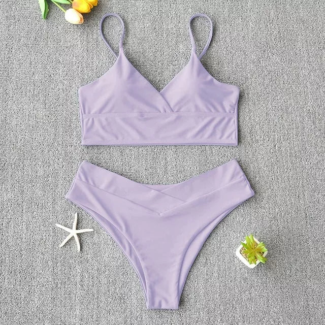 Women's two-piece swimwear bikini in various colors, perfect for beach and pool activities