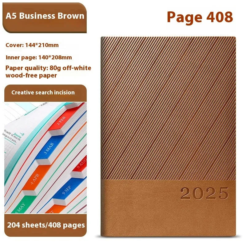 A5 striped PU leather notepad with 204 sheets of thickened paper in eight colour options