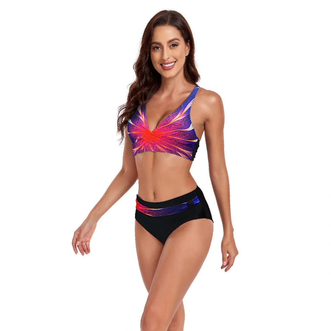 Beach Split Swimsuit Halter Bikini with unique printing pattern, available in multiple colors and sizes S-XXL