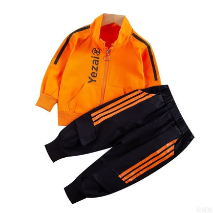 Boys' striped two-piece outfit, long-sleeve top and trousers, green or orange, 80-120cm