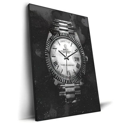 Spray-painted watch graffiti canvas art on oil painting cloth with white border