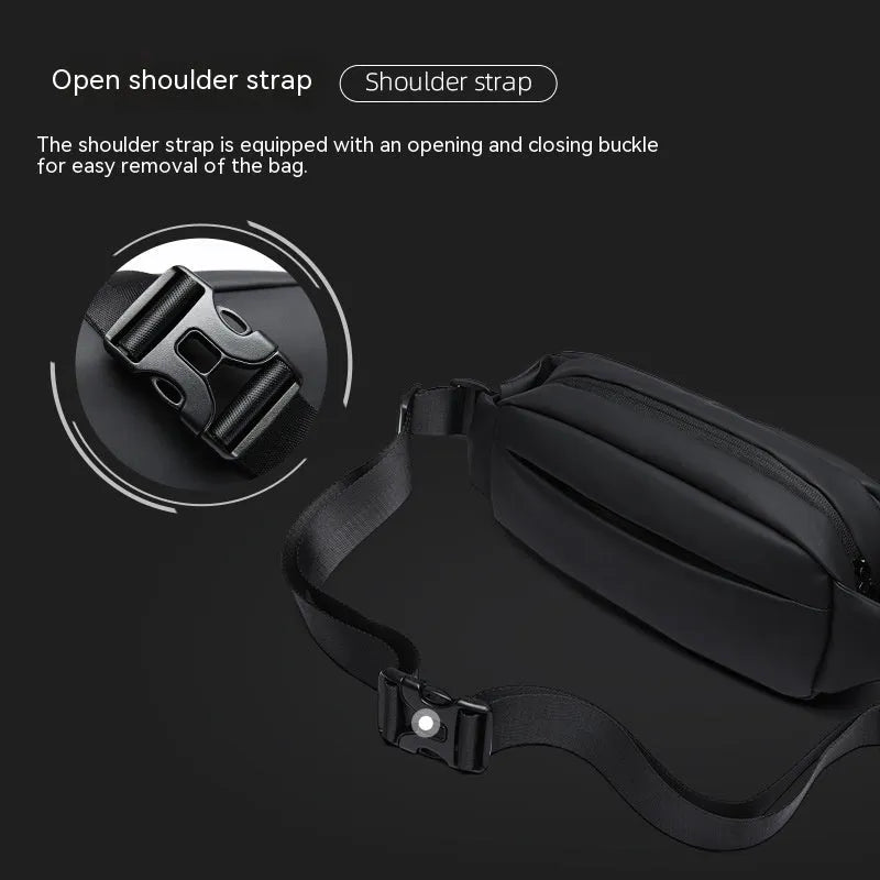 Black men's messenger bag with Oxford cloth exterior and cross-body strap for daily commuting