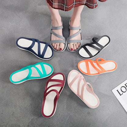 Women's solid colour sandals with PP upper in red, purple, blue, black, grey or pink options