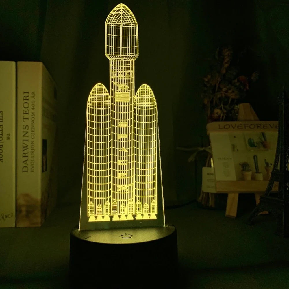 Custom 3D airplane hologram night light with optical acrylic panel and ABS base showing colour-changing illumination