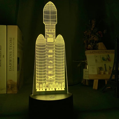 Custom 3D airplane hologram night light with optical acrylic panel and ABS base showing colour-changing illumination