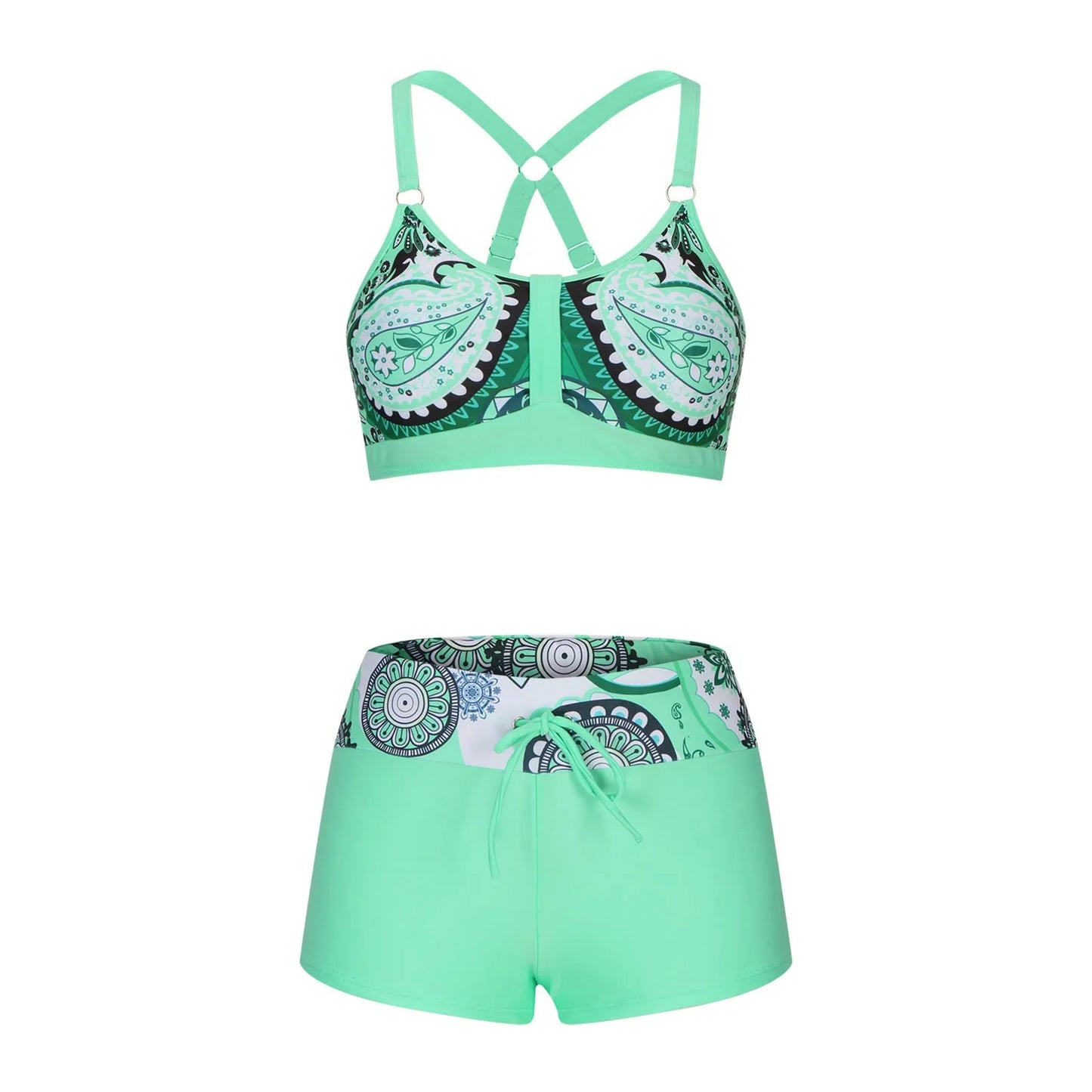 Women's floral print split bikini swimsuit in polyester fabric available in multiple colours and sizes