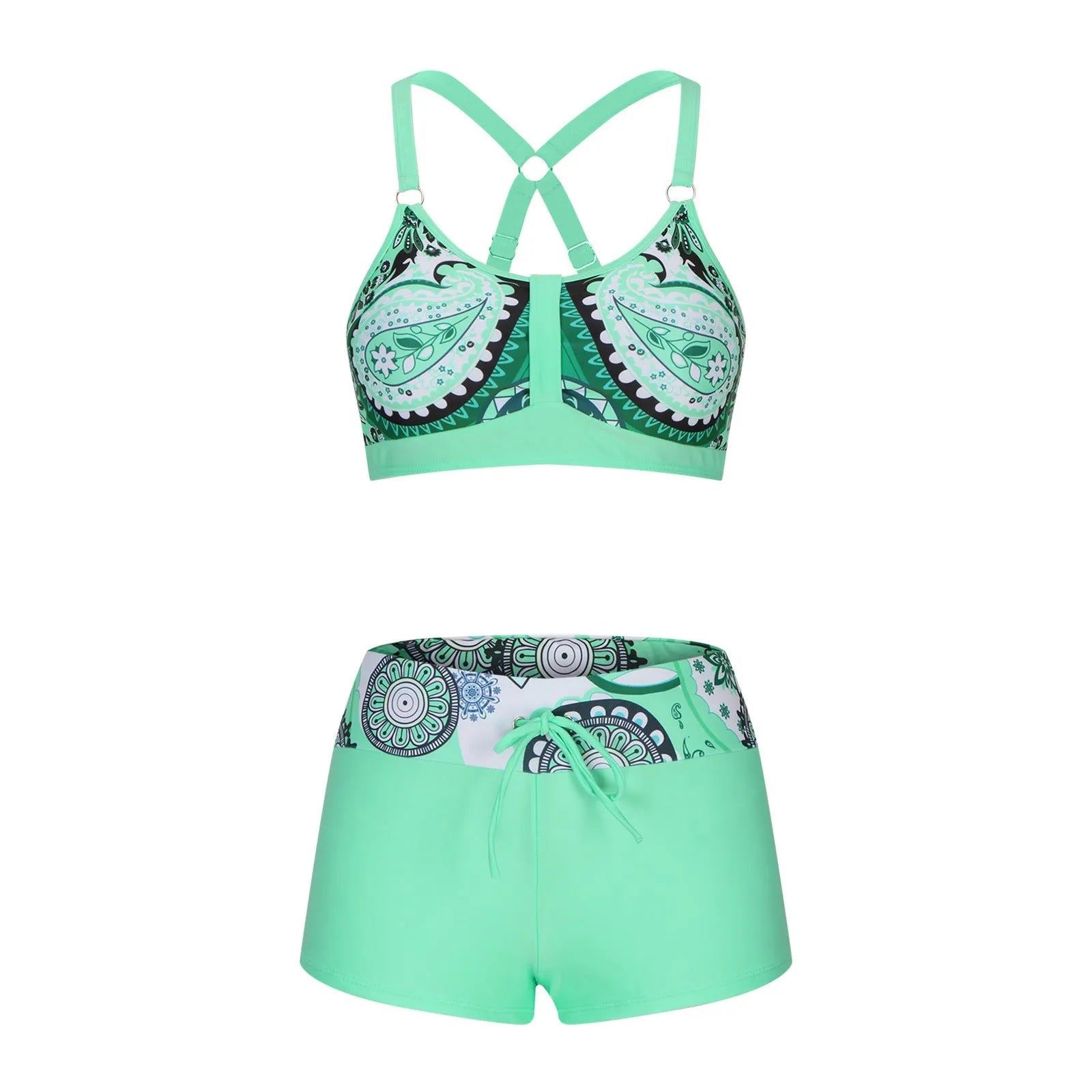 Women's floral print split bikini swimsuit in polyester fabric available in multiple colours and sizes