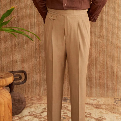 Men's slim-fit business trousers in dark grey, featuring a straight leg cut and medium-high waist, made from wrinkle-resistant polyester