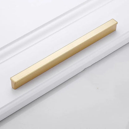 Gold T-shape cabinet handle with aluminium alloy construction showing hole distance measurements