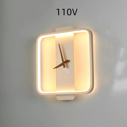 Nordic wall lamp with integrated clock measuring 300mm by 350mm in black square style
