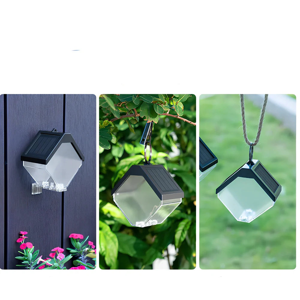 Outdoor solar ice brick chandelier with dual-colour LED lighting and clip mount