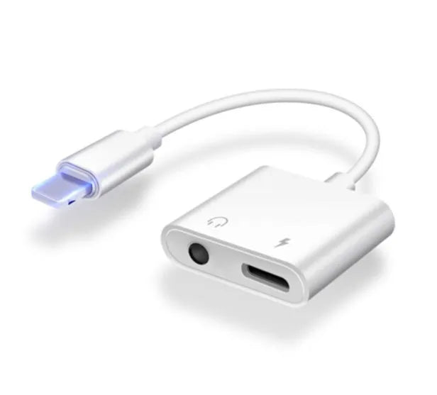 White Lightning to 3.5mm audio adapter cable for iPhone compatibility with 8cm length