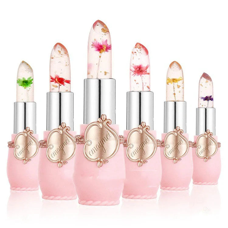 Jelly Flower Lipstick Set with six color-changing, flower-infused lipsticks