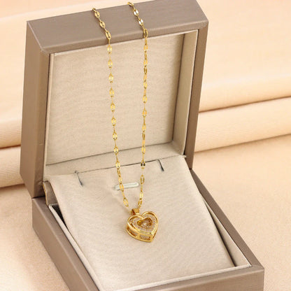 Elegant titanium steel necklace with heart-shaped pendant and rhinestones