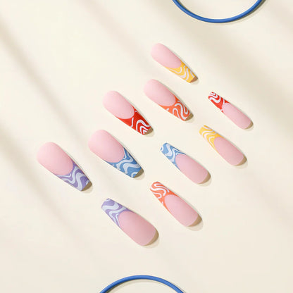 Rainbow Wave fake nails with iridescent wave pattern nail stickers showing colour shifting effects