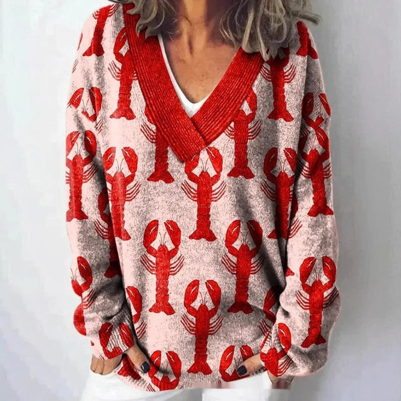 Women's casual sweatshirt V-neck pullover long sleeve floral 3D print art retro style wool woven fabric polyester Asian size guide available in eight sizes and five colour options