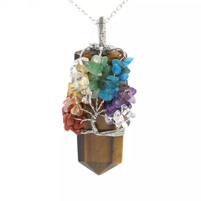 Crystal Column Tree of Life Winding Pendant Necklace in various natural crystal colors