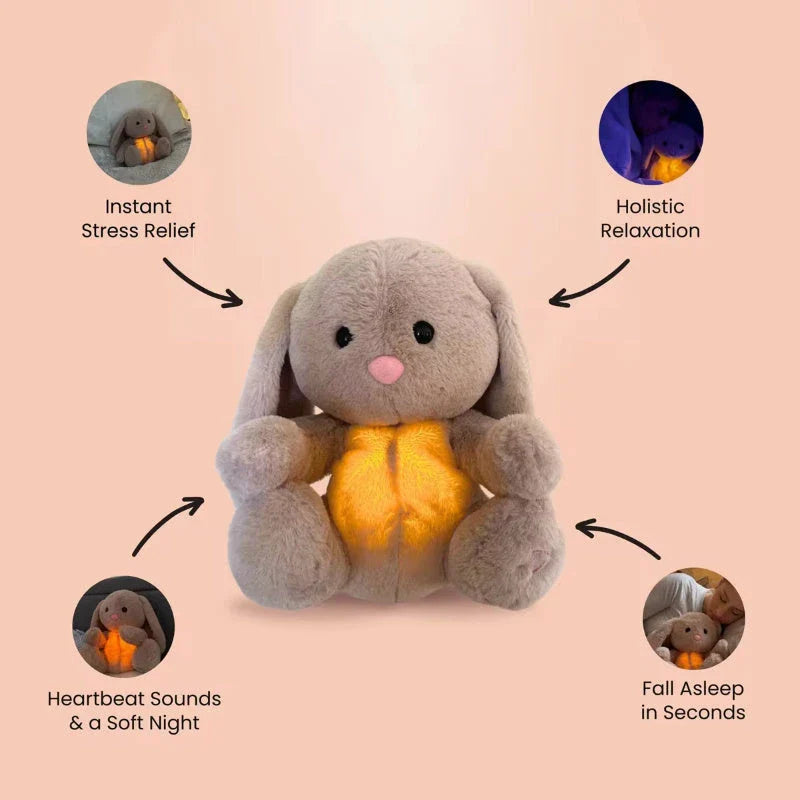 Soothing Breathing Bunny Plush Toy - Comforts Newborns with Calming Lights and Sounds