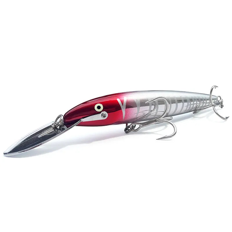 Luminous ABS fishing lure with iron tongue, 17.5cm x 2.2cm x 1cm, shown in one of six colours TZMN01 to TZMN06