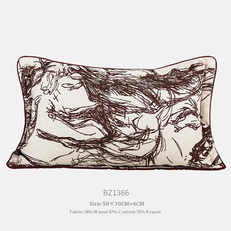 Golden horse pattern jacquard cushion in square and waist sizes with three colour options