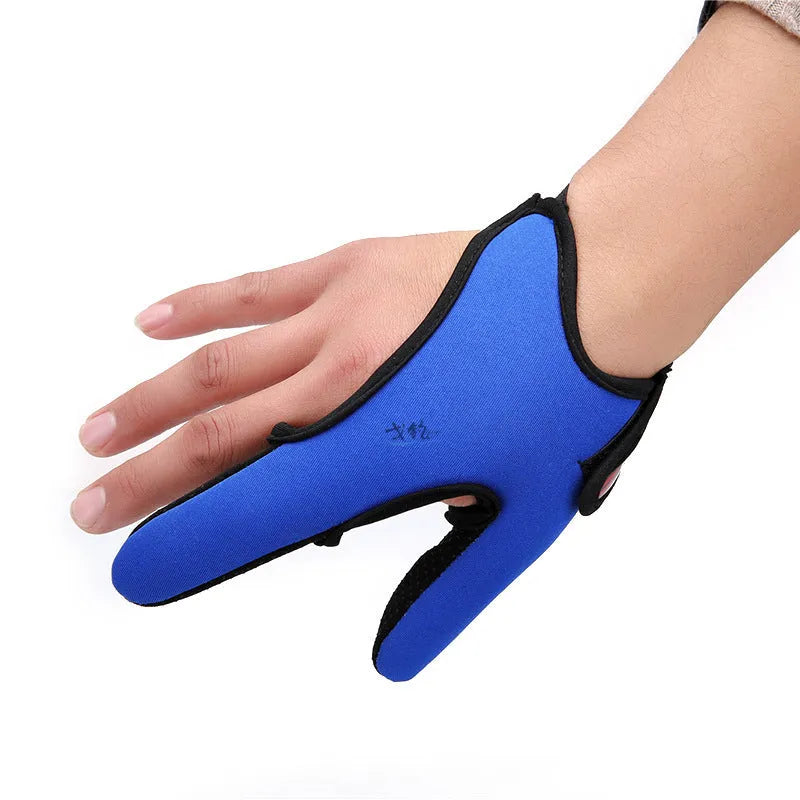 Fishing two finger glove with microfiber palm and diving cloth back, showing thumb and index finger coverage