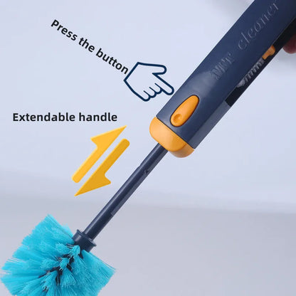 Blue and grey 4-in-1 multifunctional bottle and cup cleaning brush set with silicone, wire, and bristle heads.