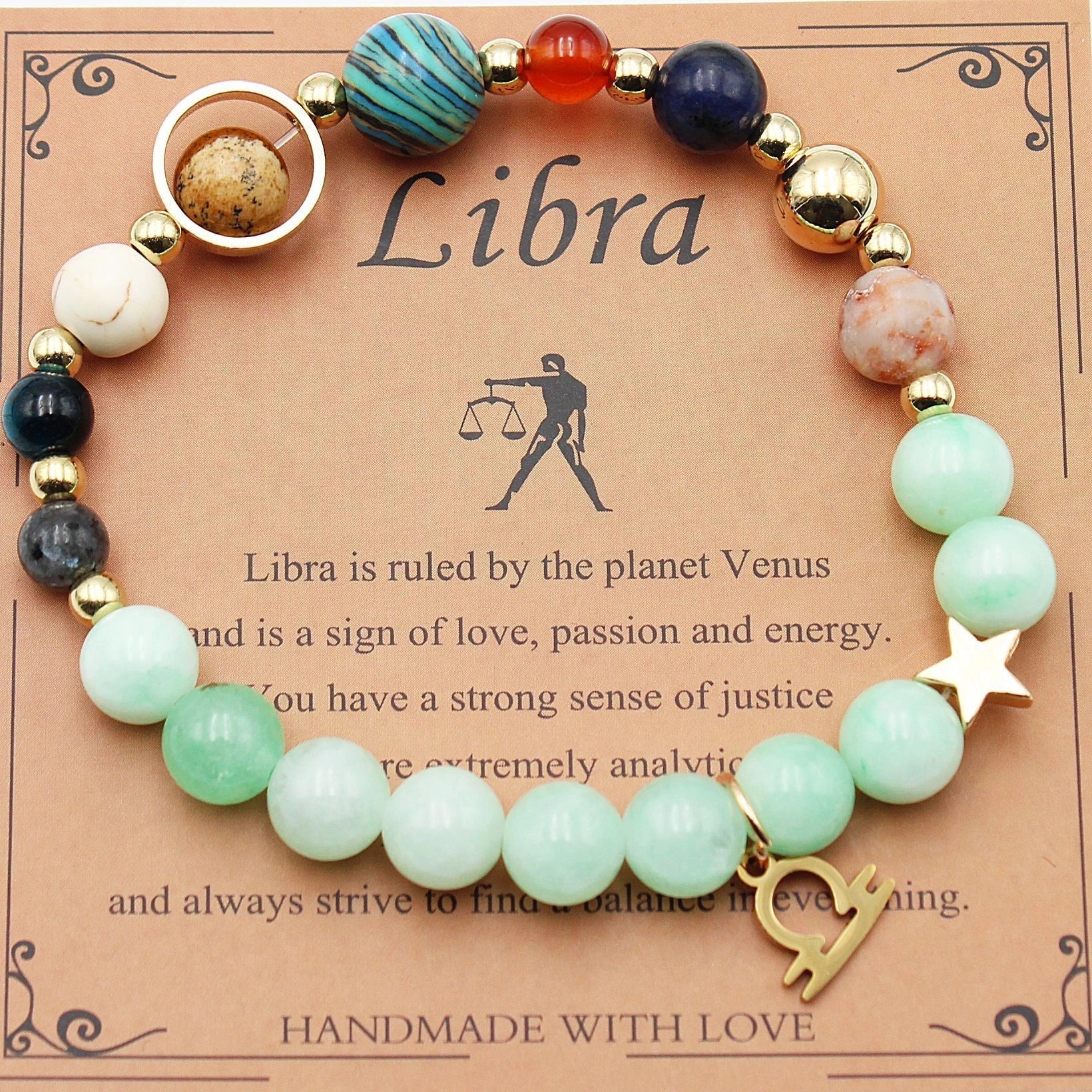 12 Constellation Morgan Stone Beaded Bracelet featuring detailed zodiac signs on 19mm beads