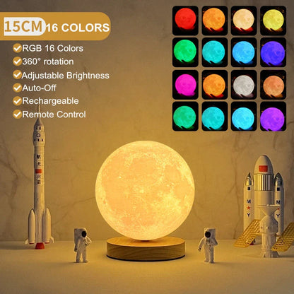 3D Magnetic Floating Levitating Moon Lamp with realistic moon surface and customizable colors