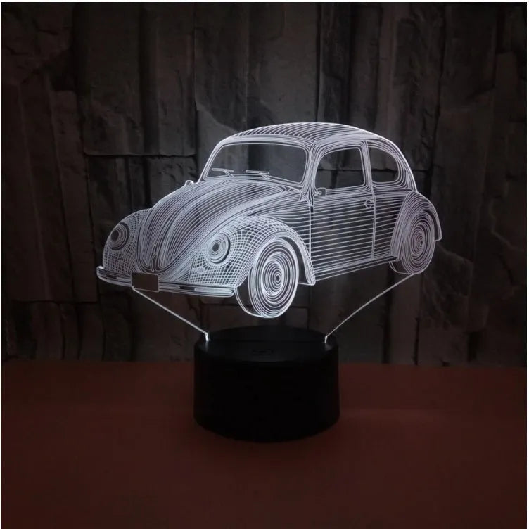 3D LED table lamp with colourful acrylic shade and touch remote controls on black base