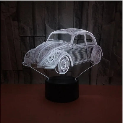3D LED table lamp with colourful acrylic shade and touch remote controls on black base