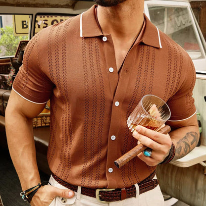 A stylish short-sleeve polo shirt made with premium Tencel fabric, featuring a unique flocked design and a variety of classic color options.