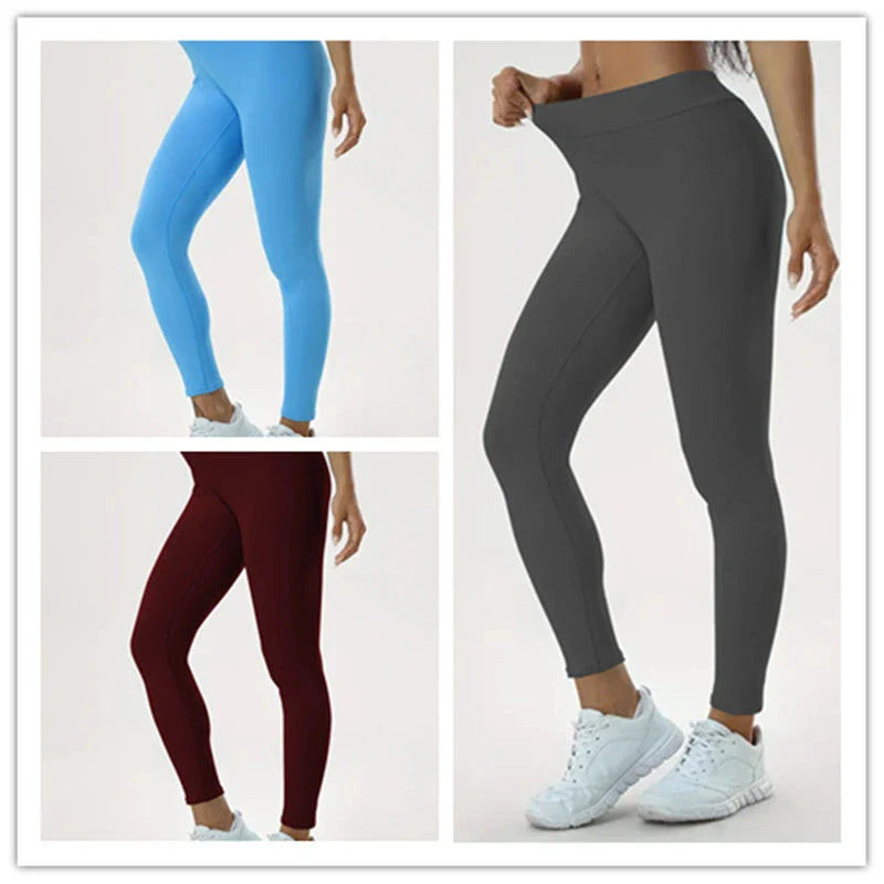 Slimming high-waist yoga pants with hidden tummy control, available in various colors and sizes