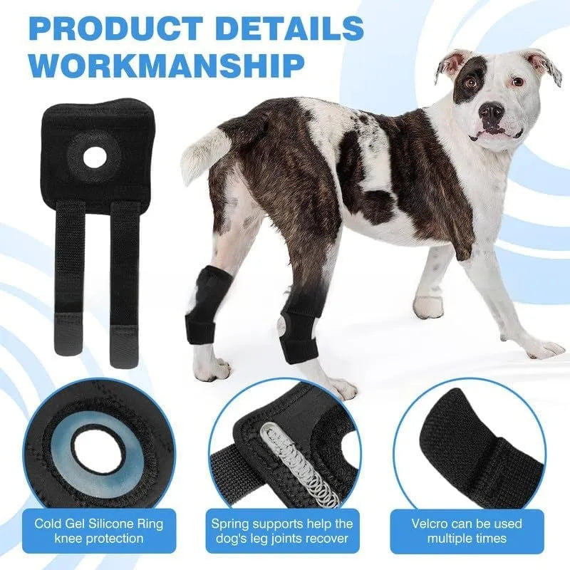 Black pet leg guard for joint support, made from polyester, suitable for dogs and cats with ACL tears or dislocation.
