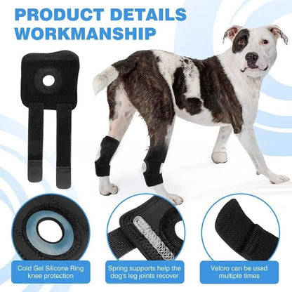 Black pet leg guard for joint support, made from polyester, suitable for dogs and cats with ACL tears or dislocation.