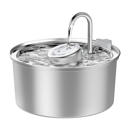 Stainless steel round pet water dispenser with 4L capacity and multiple outlet options