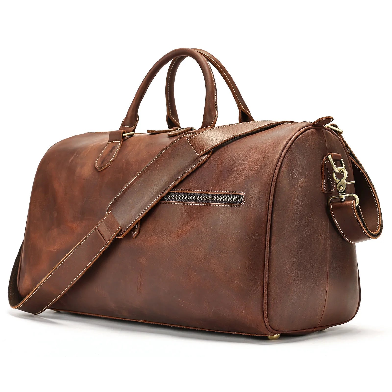 Men's large genuine cowhide leather crossbody bag in vintage travel style.