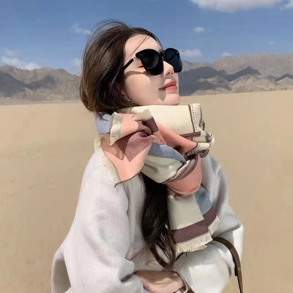 Cozy contrast color cashmere-blend scarf for women in various colors and patterns