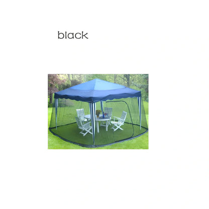 Black polyester mosquito net covering round patio umbrella with 300cm diameter protection