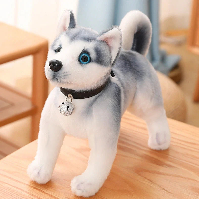 Simulation Husky plush toy in sitting posture measuring 25cm height