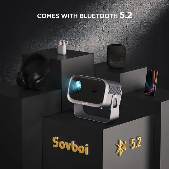 Portable 4K smart home projector with Android compatibility and mobile phone screen mirroring functionality